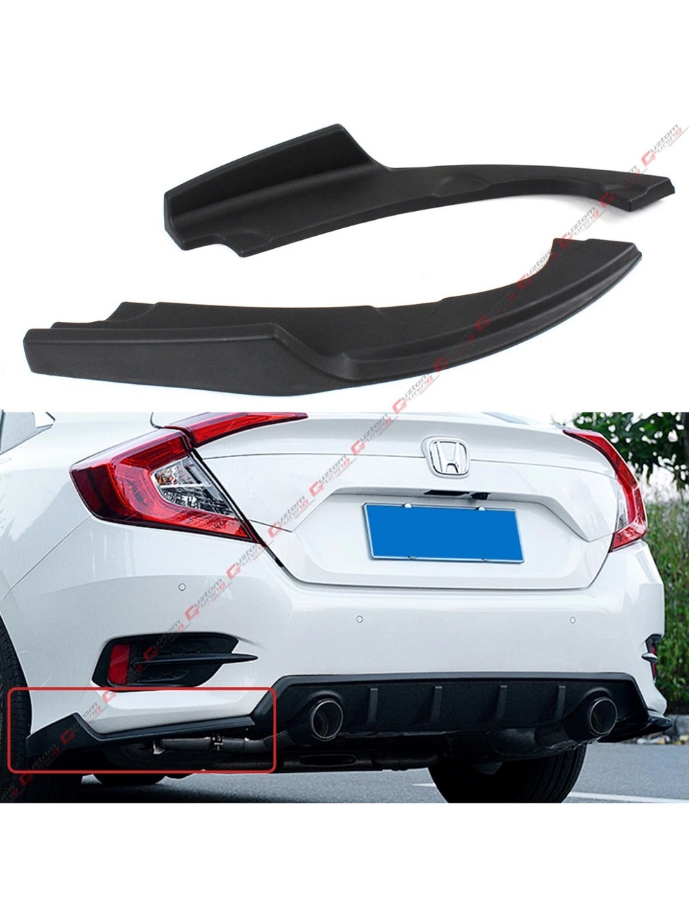 2016-21 Honda Civic 2 PC Rear Bumper Lower Side Splinters Apron Valance **READ**
